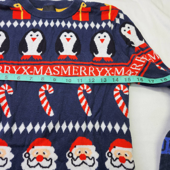 H&M Christmas Friends Sweater Size XS Holiday Santa Print Blue Pullover Shirt - Picture 5 of 5